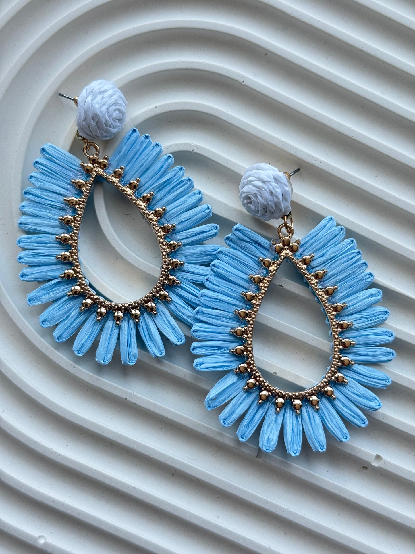 Raffia fülbevaló - kék boho