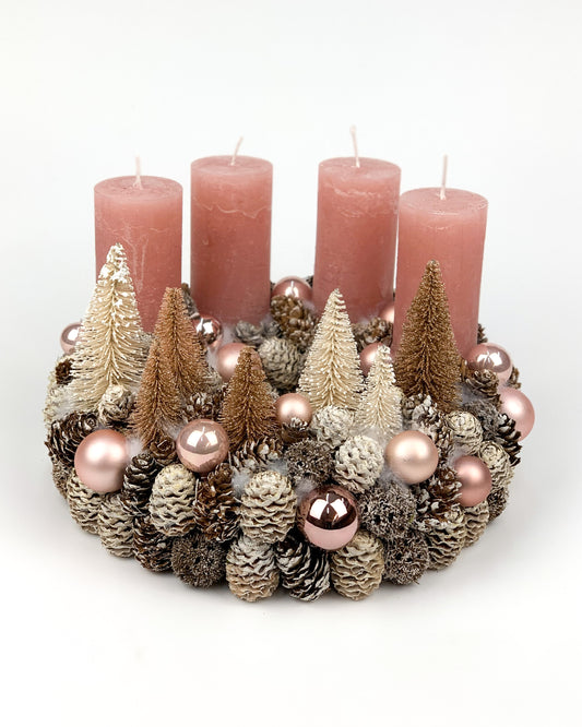 Fenyős adventi koszorú rose gold-krém
